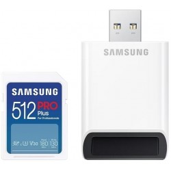 Карта памет Samsung PRO Plus, SD Card, 512GB, USB Четец, Бяла