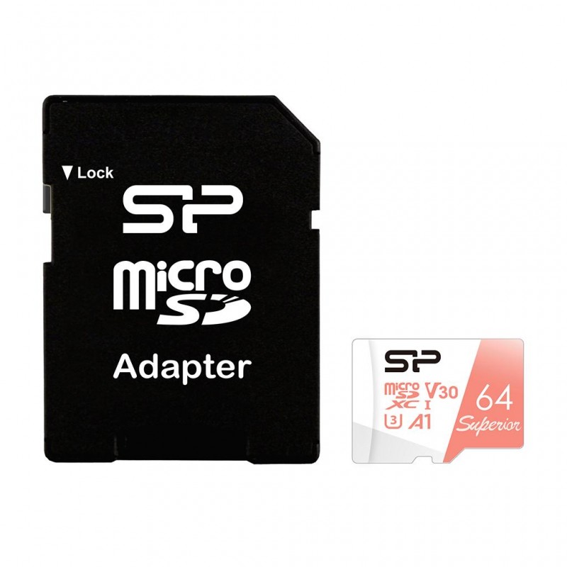 Карта памет Silicon Power Superior 64GB, microSDXC, Class 10, SD Adapter, SLP-SD-STXDV3V20SP-64GB