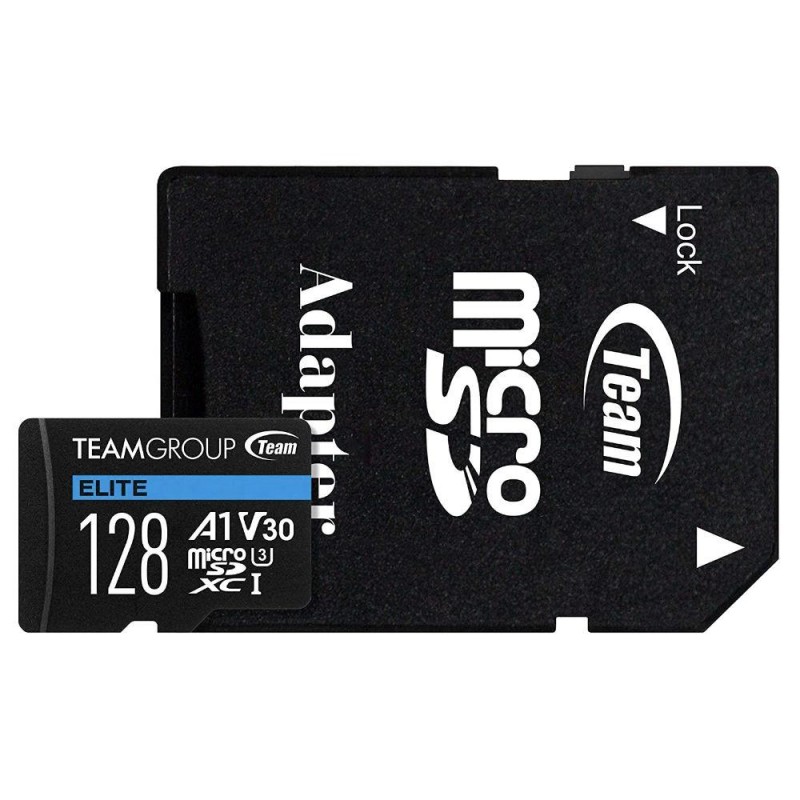 Карта памет Team Group A1 microSDXC 128GB, UHS-I Class 3, V30 + SD Адаптер, TEAM-SDMICRO-A1-128GB
