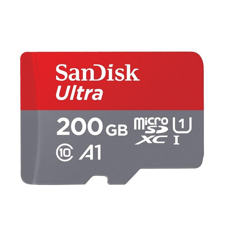 Карта памет SANDISK Ultra, microSD, UHS-I, 200GB Class 10, U1, A1, 100 Mb/s, + SD Adapter-SDSQUAR-200G-GN6MA