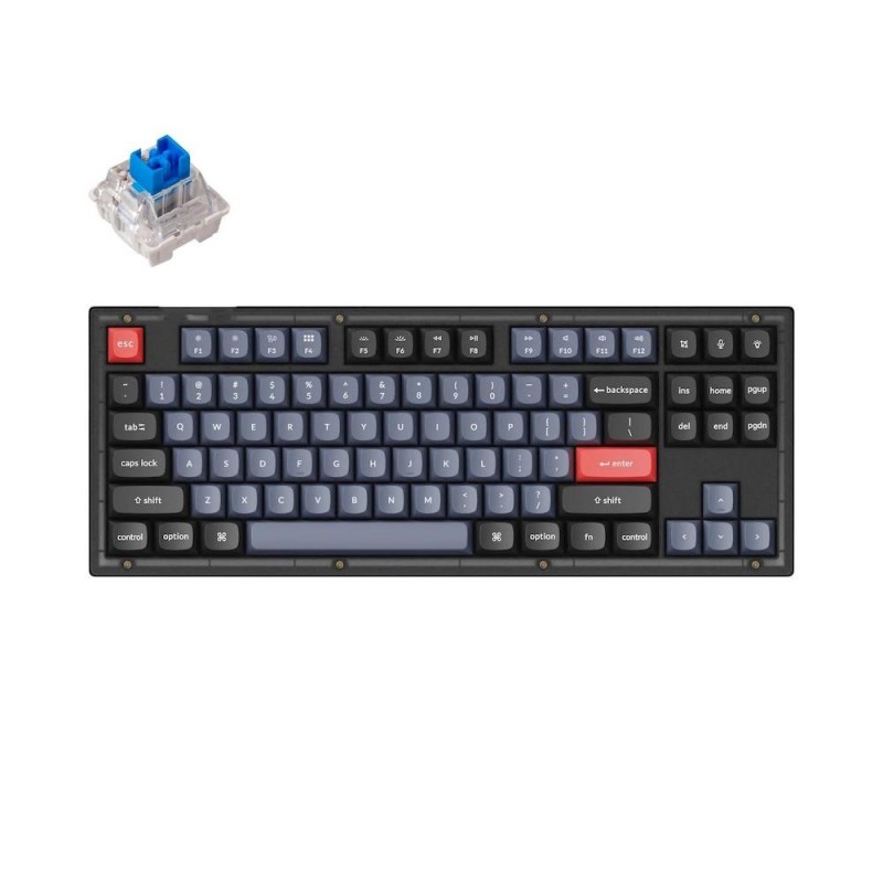 Геймърска Механична клавиатура Keychron V3 TKL Knob QMK Frosted Black Translucent, Keychron K Pro Blue