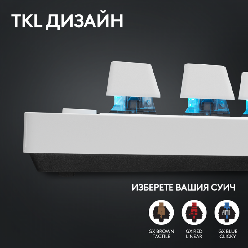 Геймърска механична клавиатура Logitech G Pro X TKL White Lightspeed Tactile Switch, LOGITECH-KEY-GPRO-X-TKL-W