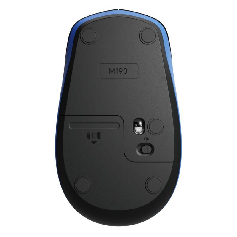 Безжична оптична мишка LOGITECH M190 Full-Size, USB, 1000 dpi, 3 бутона, Син, LOGITECH-MOUSE-M190-BL