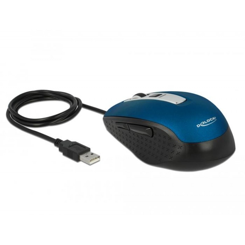 Оптична мишка DeLock, USB-A, 5 бутона , Синя, DELOCK-12621P