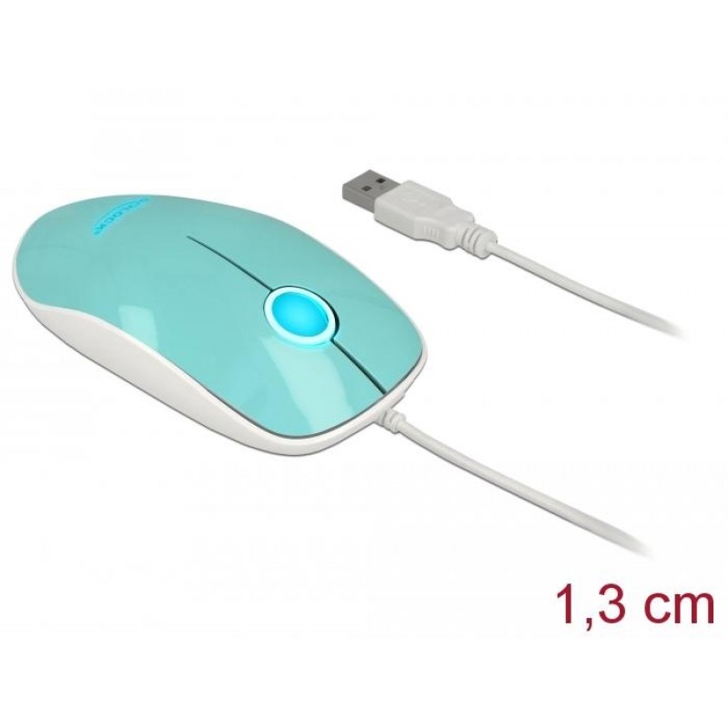 Оптична мишка DeLock, USB-A, Кабел 1.3 м, USB, 1200 dpi, Tюркоаз, DELOCK-12538P