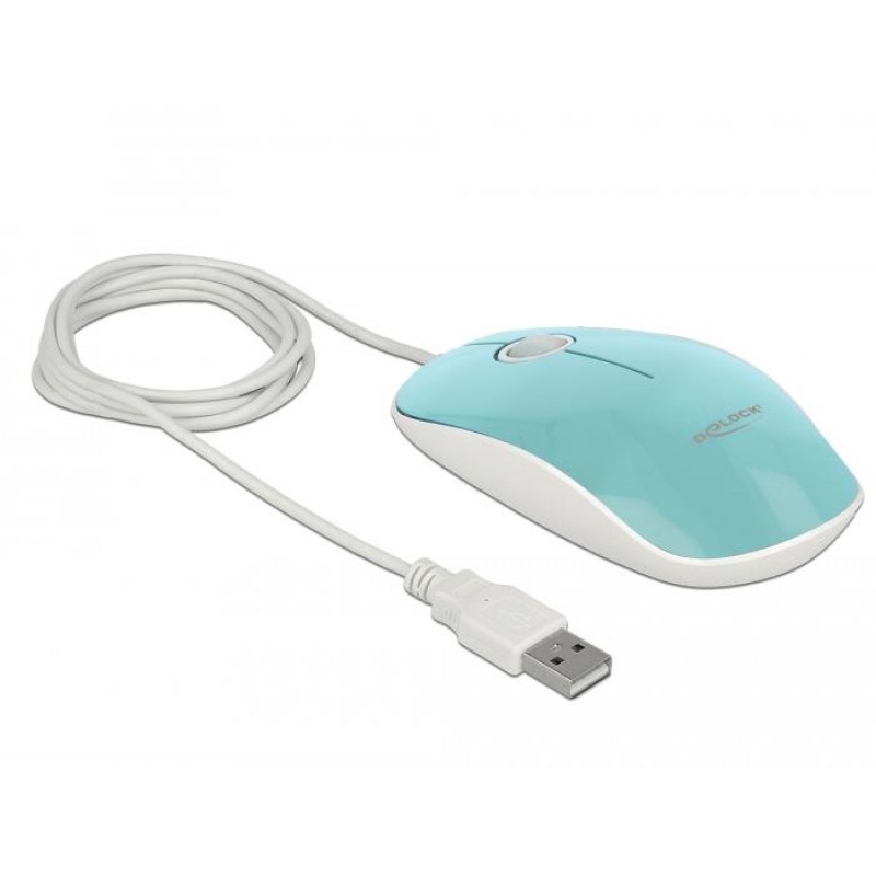 Оптична мишка DeLock, USB-A, Кабел 1.3 м, USB, 1200 dpi, Tюркоаз, DELOCK-12538P