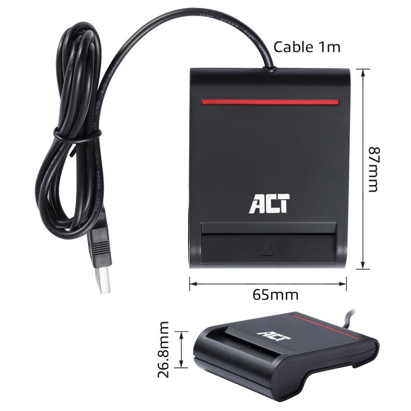 Четец на смарт карти ACT AC6015, USB 2.0, Черен, EWENT-ACT-READER-AC6015