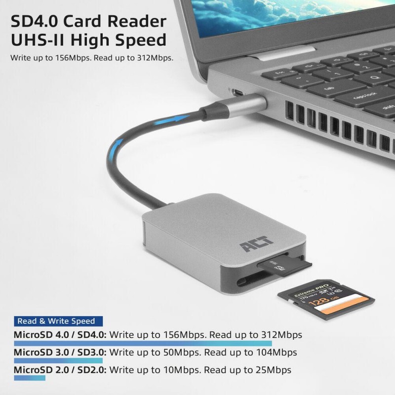 Четец за SD / micro SD карти ACT AC7056, SDXC, USB-C, EWENT-ACT-AC7056