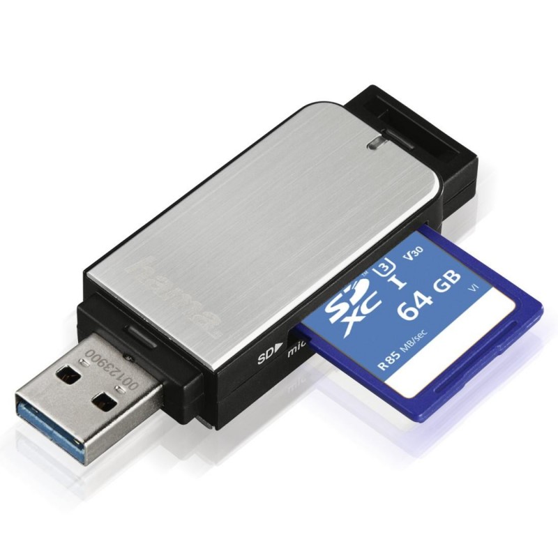 Четец за карти HAMA 123900, USB 3.0, SD/microSD, сребрист-HAMA-123900