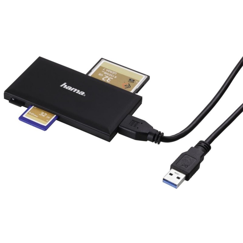 Четец за карти HAMA Multi-Card Reader, USB 3.0, SD/microSD/CF/MS, 5 Gbps, Черен-HAMA-181018