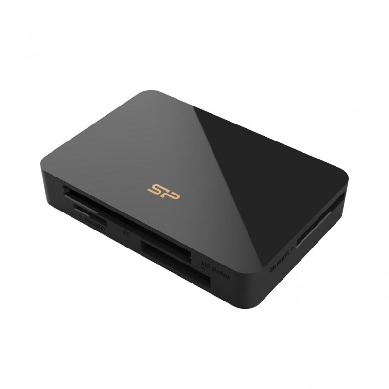 Четец за карти Silicon Power "All-in-One", SD/MMC, microSD, CF, MS Series, Черен, SLP-SD-READER-14