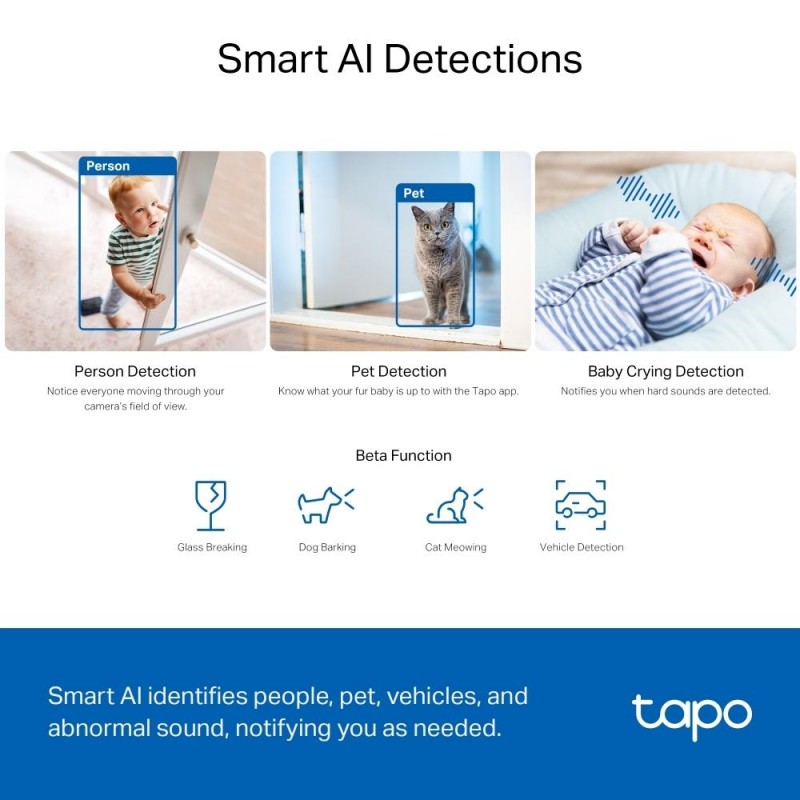 TP LINK Домашна охранителна камера с AI, 3K 5MP (2880×1620 px), H.264, microSD, 2.4 GHz Wi-Fi