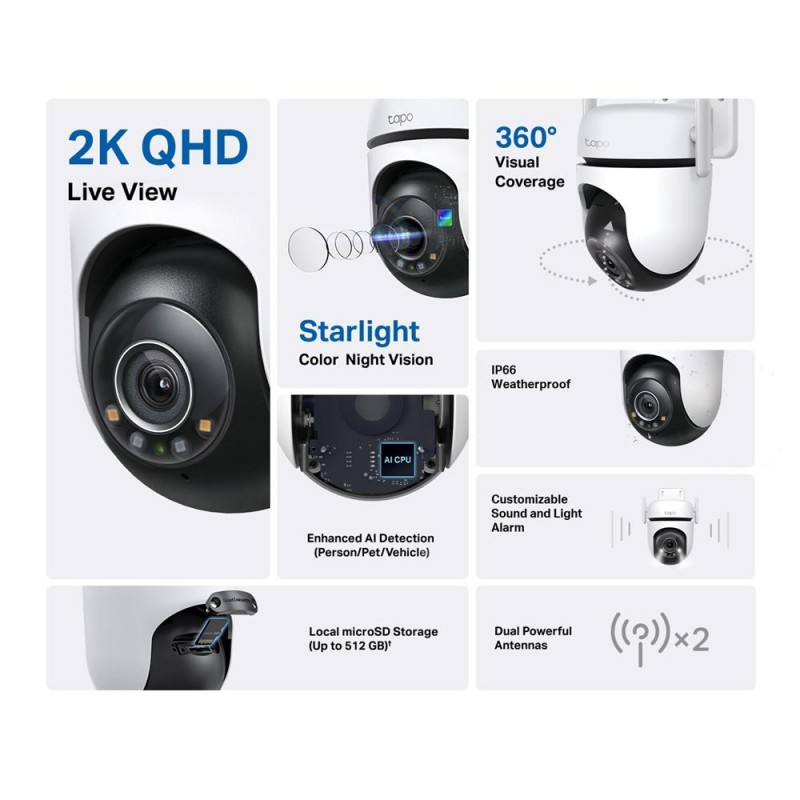 Външна охранителна WiFi камера TP-Link Tapo C520WS - 2K Pan/Tilt, TP-TL-CAM-TAPO-C520WS