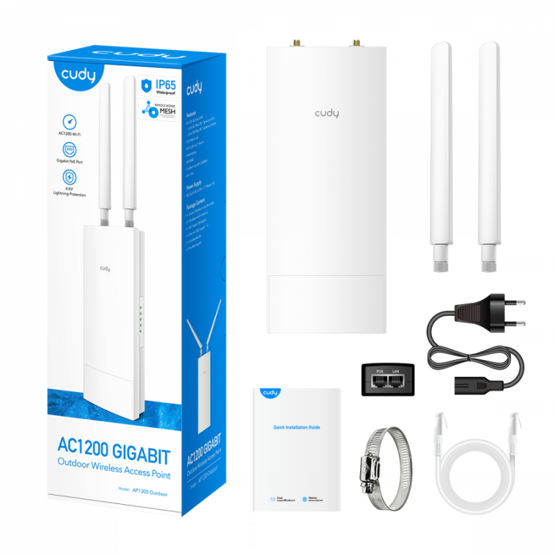Access Point Cudy AP1300-Outdoor, AC1200, 2.4/5 GHz, 300 - 867 Mbps, 1×Gigabit WAN/LAN, PoE, CUDY-ROUT-AP1300-OUT