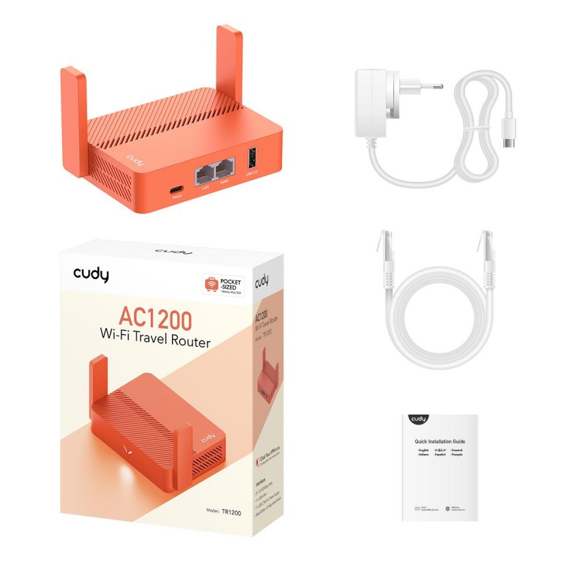 Безжичен рутер CUDY Travel TR1200, AC1200, 2 x 10/100 Mbps, USB3.0, Бял, CUDY-ROUT-TR1200