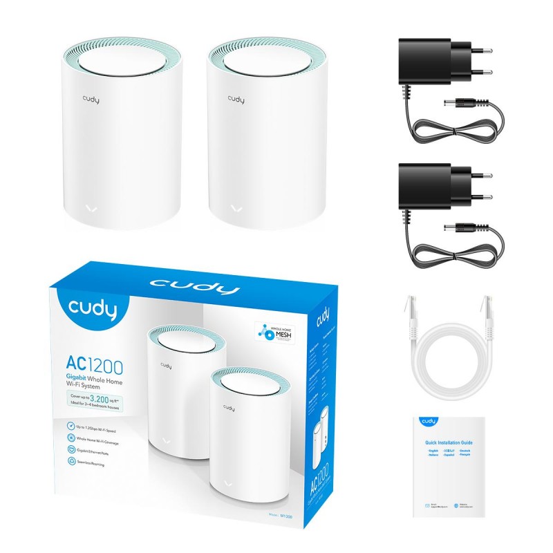Безжичен рутер Cudy M1300, 2-pack, AC1200 Dual Band, 2.4/5 GHz, 300 -  867 Mbps, CUDY-ROUT-M1300-2