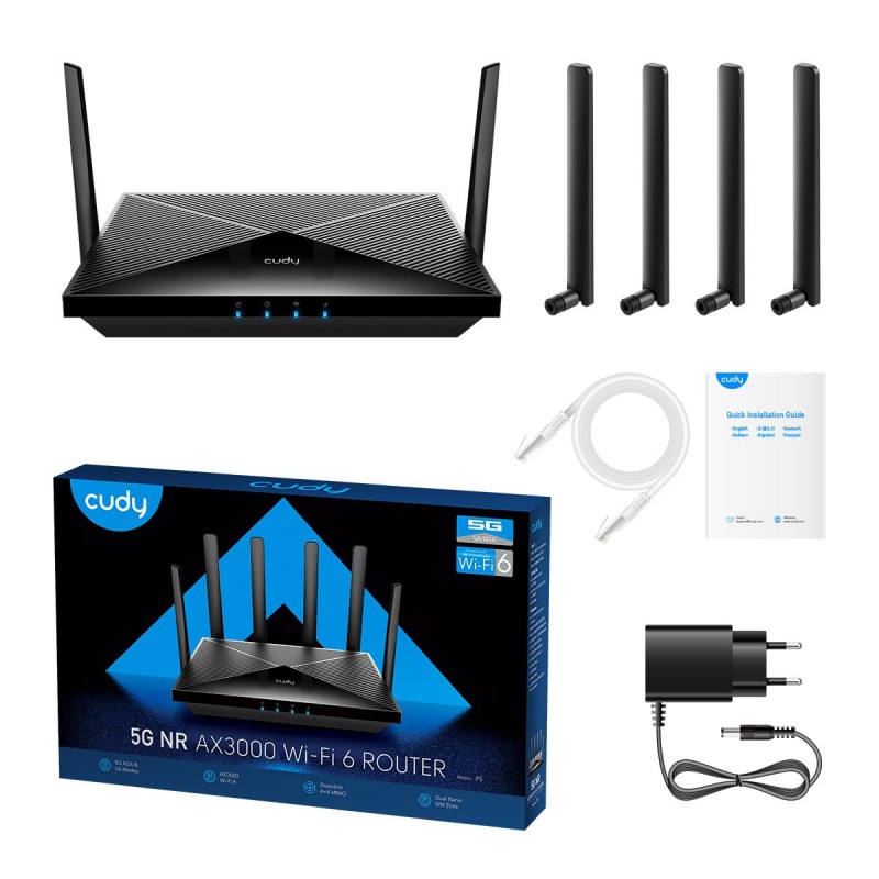 Безжичен рутер Cudy P5, 5G, AX3000, 2.4/5 GHz, 574 - 2402 Mbps, 10/100/1000, CUDY-ROUT-P5-EU