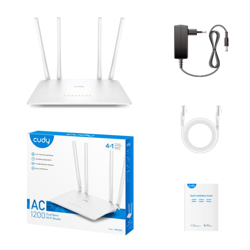 Безжичен рутер Cudy WR1200, 2.4/5 GHz, 300 - 867 Mbps, 10/100/, CUDY-ROUT-WR1200