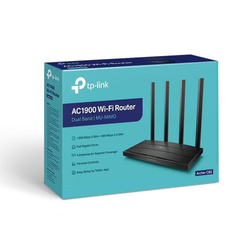 Безжичен рутер TP-Link Archer C80 AC1900, Dual band, 4 антени-TP-TL-ARCHER-C80