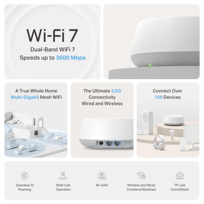 Меш система TP-LINK Deco BE25 (2-pack), BE3600, 2x 2.5GbE, Wi-Fi 7, TP-TL-DECO-BE25-2PACK