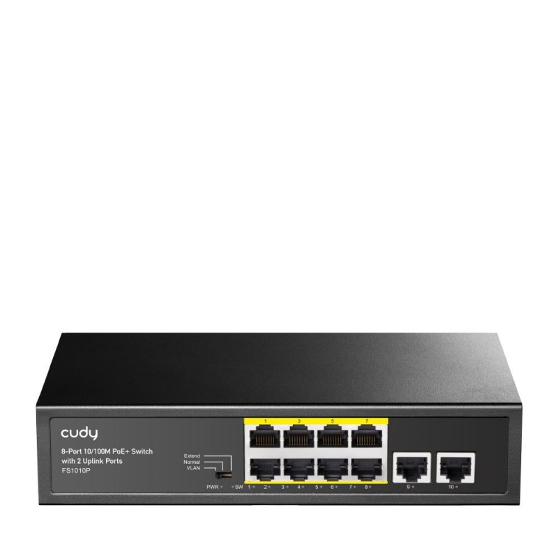 Суич Cudy FS1010P, 8 портов, 10/100, PoE+ Switch 150W, 2 x Uplink порта,  CUDY-SWITCH-FS1010P