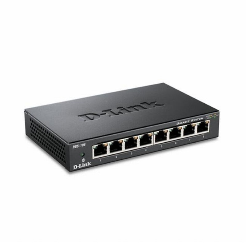 Суич D-Link DGS-108/E, 8 портов, 10/100/1000, Gigabit, метален корпус-DGS-108/E