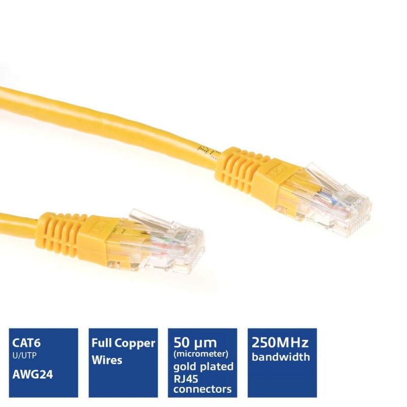 ACT  Мрежов пач кабел cat.6, U/UTP  0.25 м, жълт, булк, EWENT-ACT-IB8852