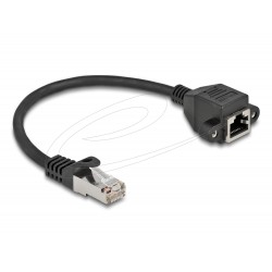 Delock Мрежов кабел удължителен S/FTP RJ45 мъжко към RJ45 женско, Cat. 6A, 25 cm, черен