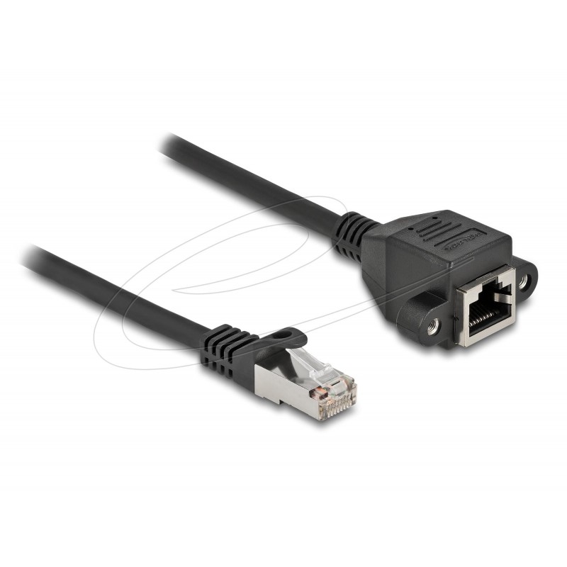 Delock Мрежов кабел удължителен S/FTP RJ45 мъжко към RJ45 женско, Cat. 6A, 25 cm, черен