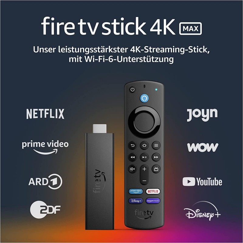 Мултимедиен плеър AMAZON Fire TV Stick Max, Wi-Fi 6, Alexa Voice Remote, Черен, AMAZON-TV-STICK-FIRE