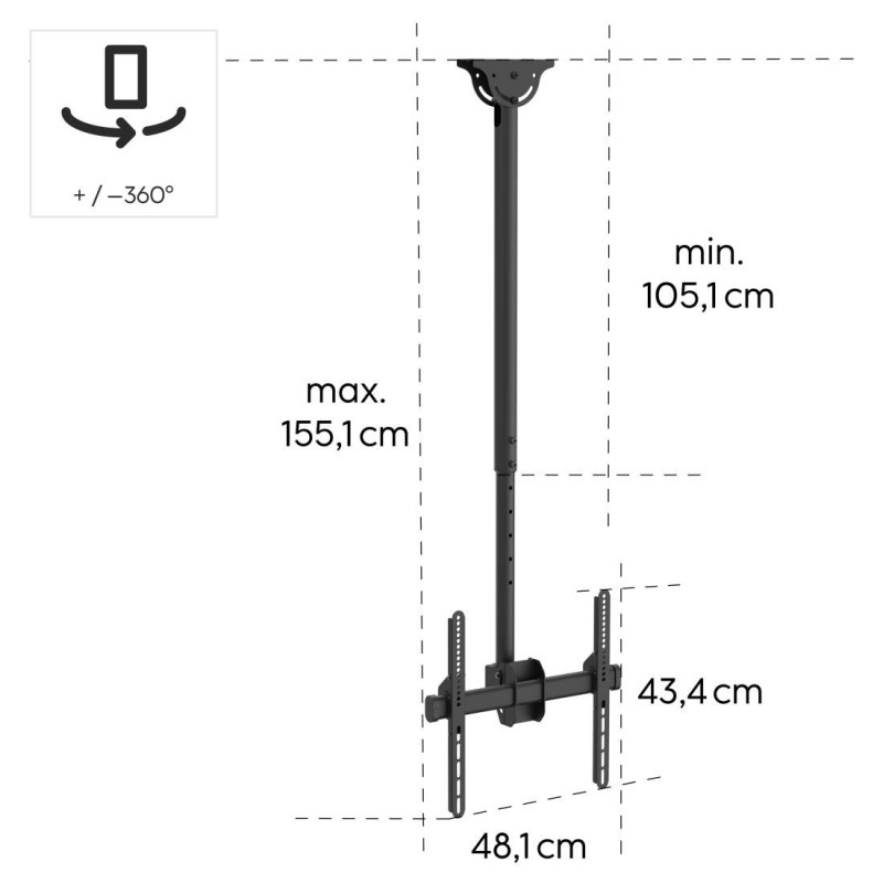 Стойка за таван Hama TV, въртяща се, накланяща се, 165 см (65") до 50 кг, 220878, HAMA-220878