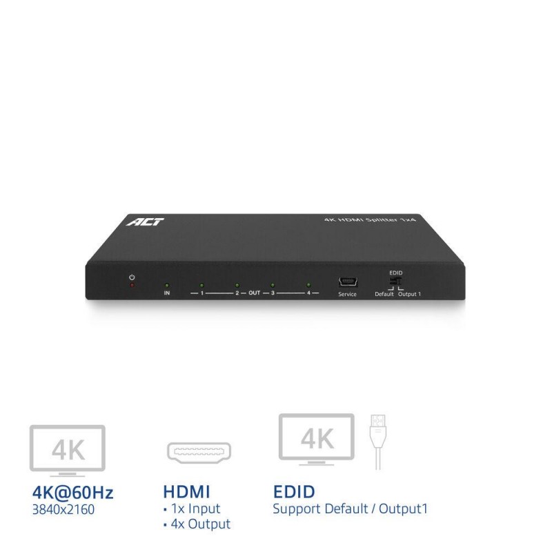 ACT HDMI Сплитер AC7832 4К HDMI сплитер, 1 вход.4 HDMI изхода, EWENT-ACT-SPLIT-AC7832