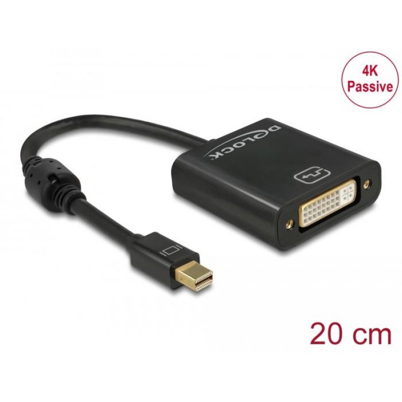 Адаптер DeLock, mini DisplayPort 1.2 мъжко > DVI женско, 4K, Пасивен, Черен, DELOCK-62605