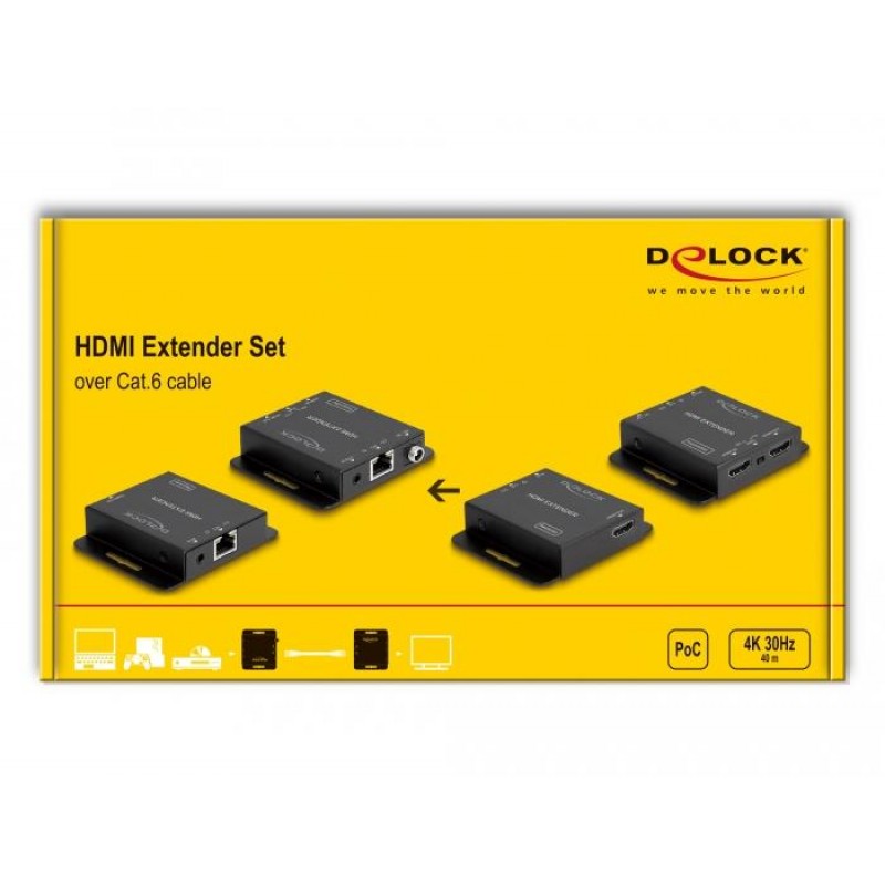 HDMI Extender (усилвател) DeLock, Усилва HDMI сигнал до 40/70 м по UTP кабел, DELOCK-65832