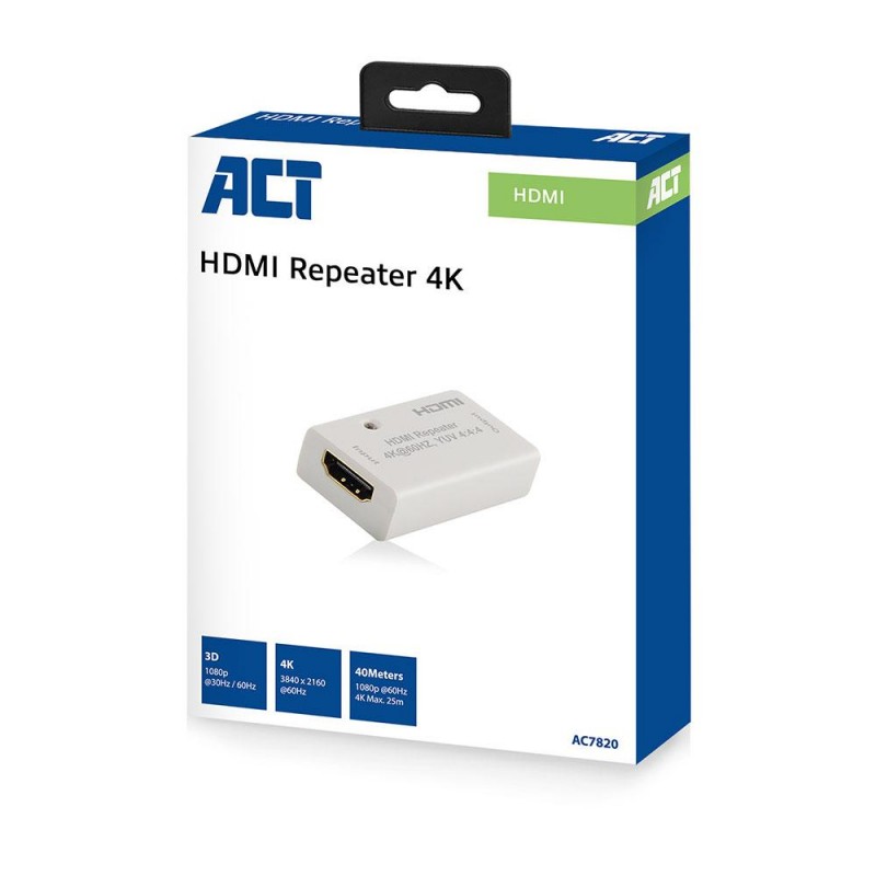 HDMI повторител ACT AC7820, Усилва HDMI сигнал до 40 м, Поддържа 4K, EWENT-ACT-EXT-AC7820