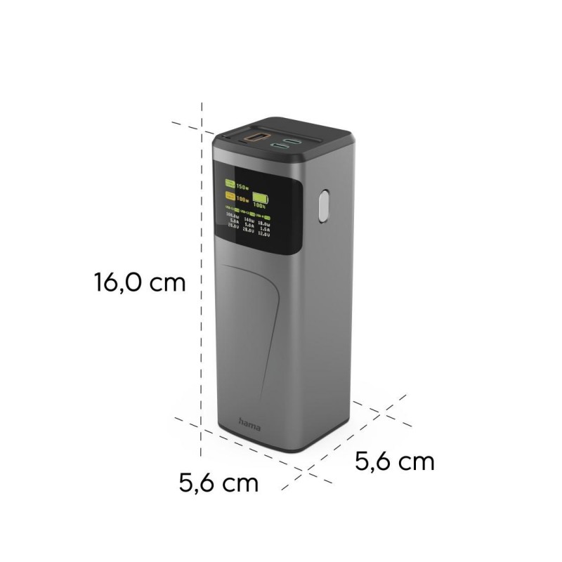 HAMA Външна батерия “High Power”, 150 W, 24000 mAh, 2x USB-C, USB-A, бързо зареждане
