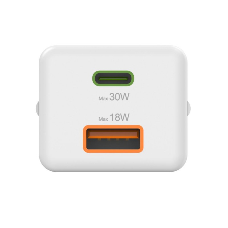 HAMA Бързо мини Gan зарядно, 30 W, 1x USB-C, 1x USB-A, PD, бял, HAMA-201992