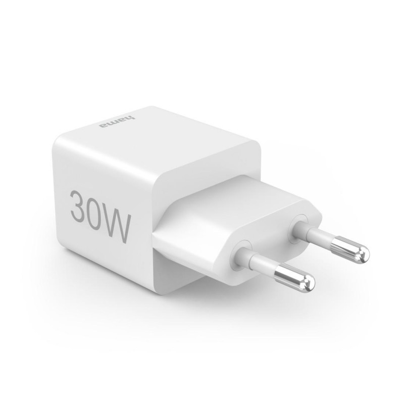 HAMA Бързо мини Gan зарядно, 30 W, 1x USB-C, 1x USB-A, PD, бял, HAMA-201992