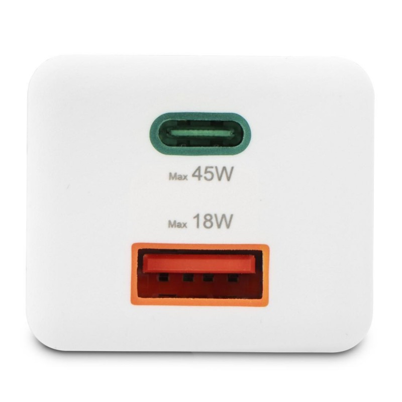HAMA Бързо мини зарядно, 45 W, 1x USB-C - 1x USB-A, PD, бяло, HAMA-201993