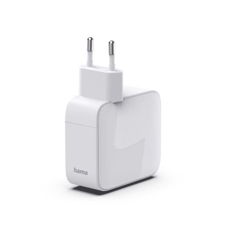 HAMA Бързо зарядно, 30 W, GaN, 2x USB-C, с разтегателен кабел 0.7м, бял