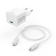 HAMA Комплект бързо мини зарядно с USB-C кабел за зареждане, PD, 20W, 1 м, бяло