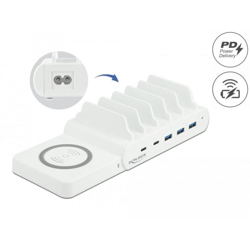 USB и безжично зарядно Delock, 2 x USB-C PD, 3 x USB-A, DELOCK-41450