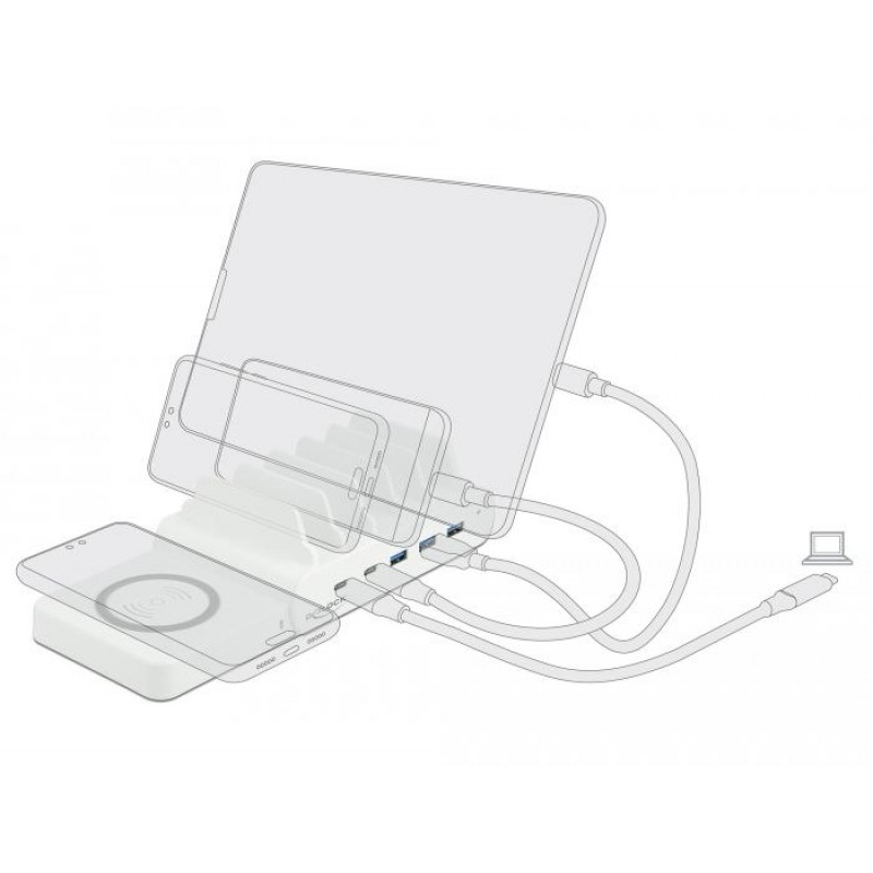 USB и безжично зарядно Delock, 2 x USB-C PD, 3 x USB-A, DELOCK-41450