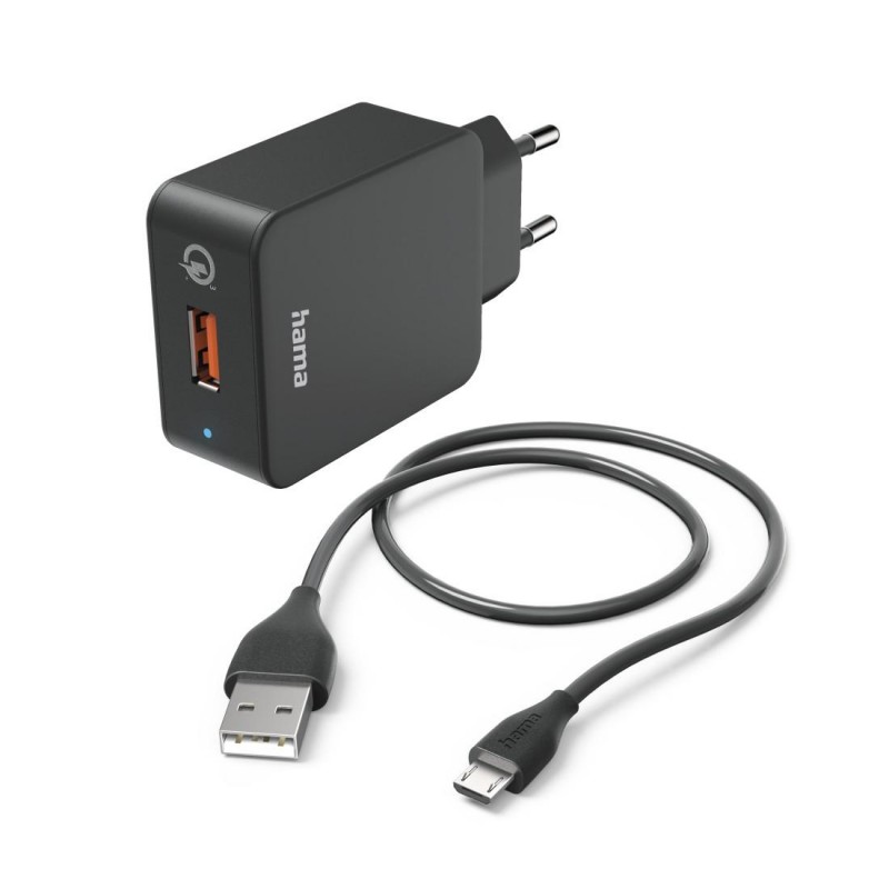 Зарядно устройство 220V micro USB, 3 A, Qualcomm® Quick Charge™ 3.0 + micro USB Cable, 1.5м  black, HAMA-201621