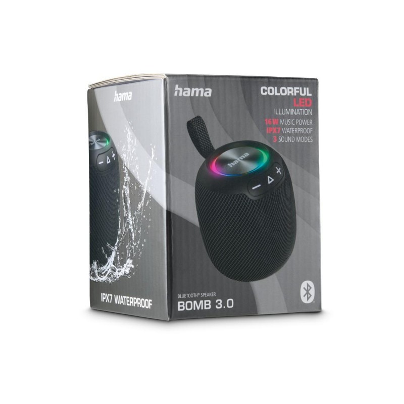 HAMA Блутут колонка "Bomb 3.0" Bluetooth®, Waterproof IPX7, LED, 16 W, черна, HAMA-188234