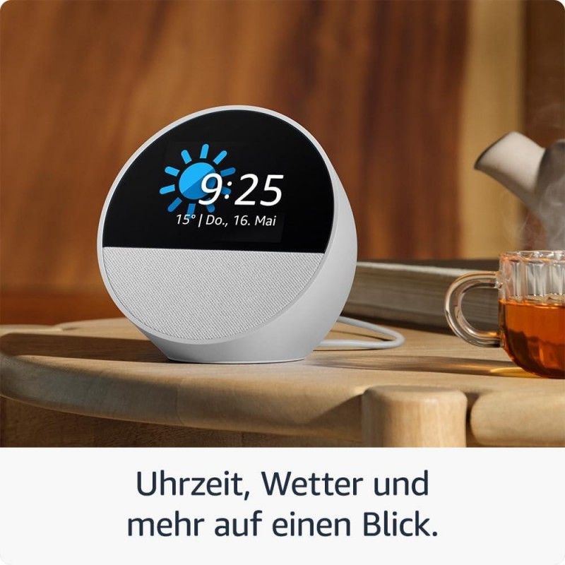 Смарт часовник Amazon Echo Spot 2024, Alexa асистент, Бял, AMAZON-ECHO-SPOT-WH