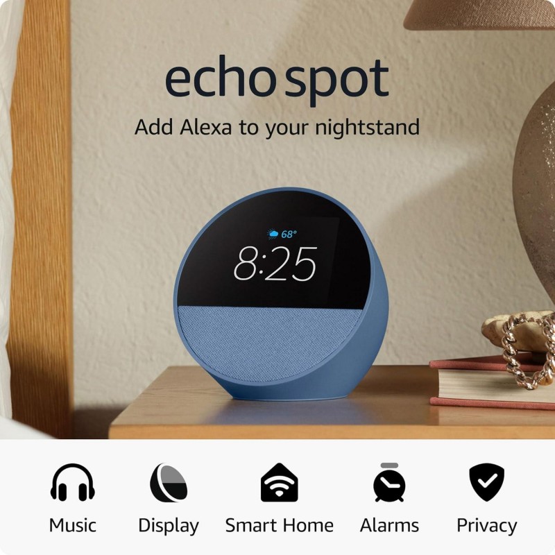 Смарт часовник Amazon Echo Spot 2024 , гласов асистент, Blue, AMAZON-ECHO-SPOT-BLUE
