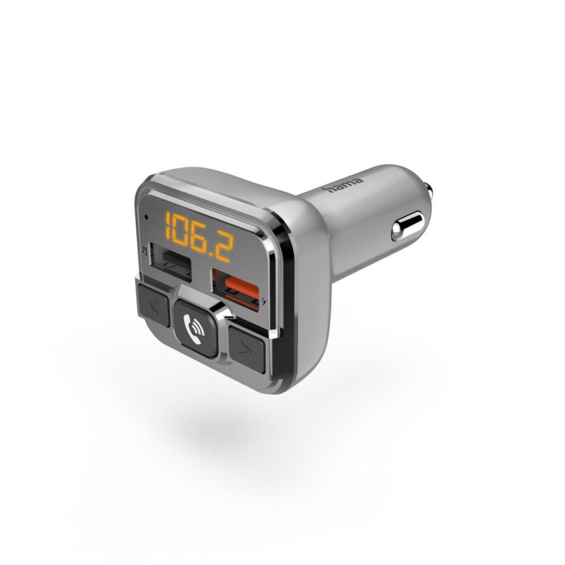 FM Трансмитер HAMA, 2 x USB, Bluetooth, Hands-Free, Сив/Черен, HAMA-201631