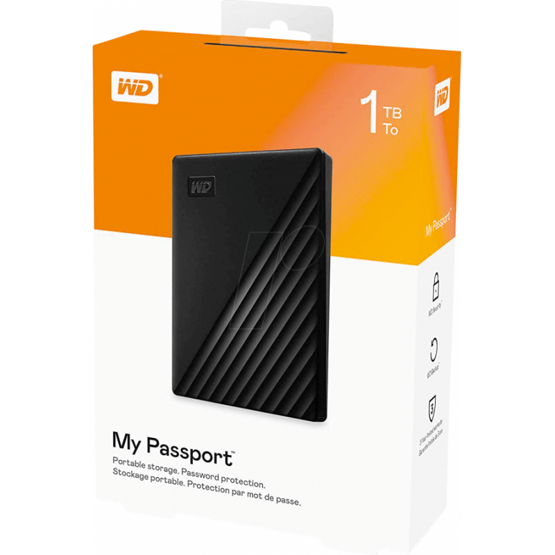 Външен хард диск Western Digital My Passport 1TB 2.5 HDD Black USB 3.2, WD-HDD-PASSPORT-1TB