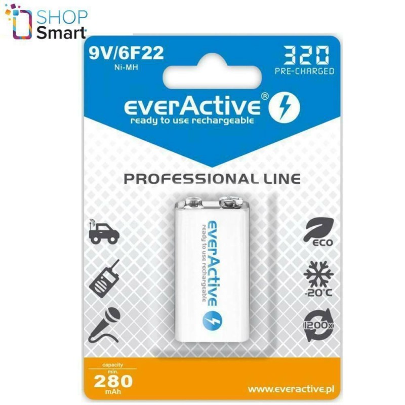 Акумулаторна Батерия R22 9V NiMH 280mAh/320 precharged   1бр. в опаковка EVERACTIVE, EVER-BR-R22